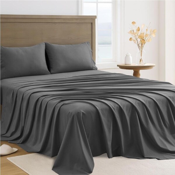 LINENOVA 4Pcs 2000TC Hotel Quality Sheet Sets Flat,Fitted,Pillowcases Bedding Sheets - 10 Colors King Single / Dark Grey