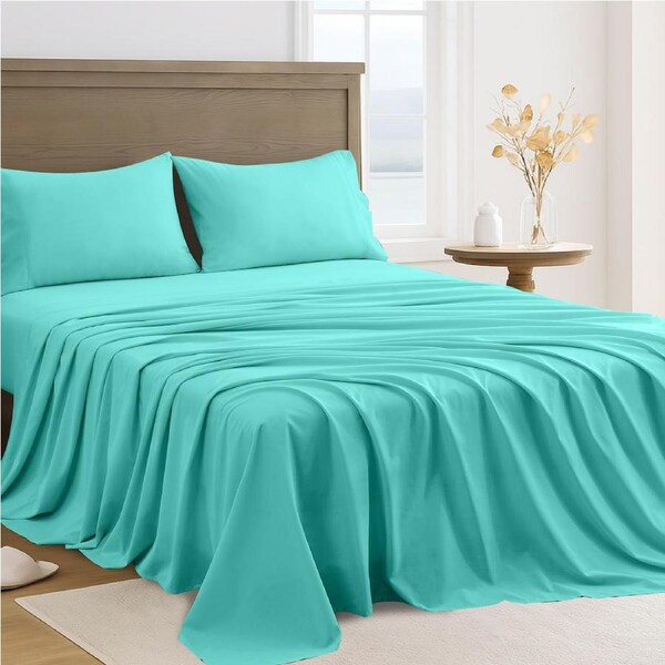 LINENOVA 4Pcs 2000TC Hotel Quality Sheet Sets Flat,Fitted,Pillowcases Bedding Sheets - 10 Colors King Single / Teal