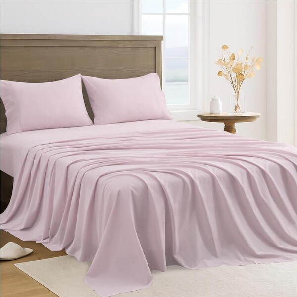 LINENOVA 4Pcs 2000TC Hotel Quality Sheet Sets Flat,Fitted,Pillowcases Bedding Sheets - 10 Colors King Single / Light Pink