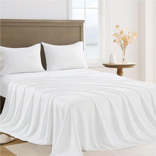 LINENOVA 4Pcs 2000TC Hotel Quality Sheet Sets Flat,Fitted,Pillowcases Bedding Sheets - 10 Colors Double / White