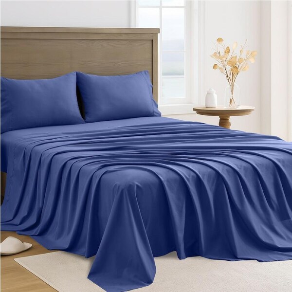 LINENOVA 4Pcs 2000TC Hotel Quality Sheet Sets Flat,Fitted,Pillowcases Bedding Sheets - 10 Colors King / Navy