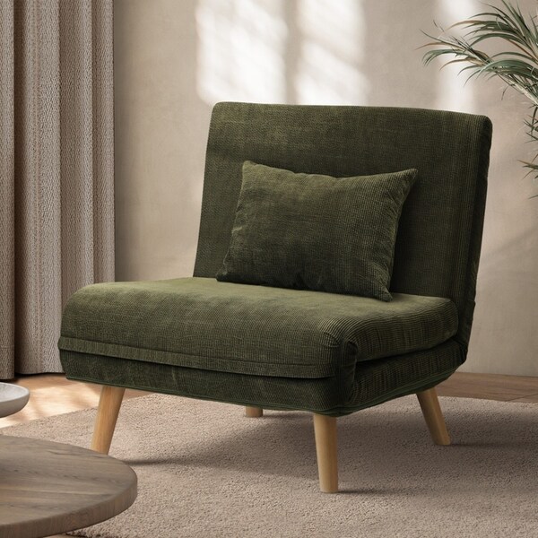 Oikiture Sofa Bed Lounge Chair Polyester Recliner Wood Leg Single Seat Green
