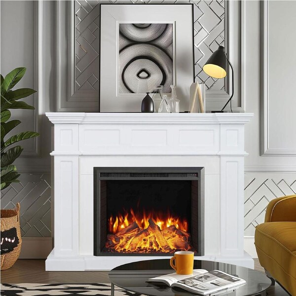 Hudson 2000W Electric Fireplace Heater White Mantel Suite With 30" Starlight Insert