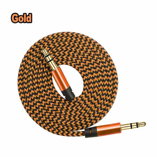 2PCS AUX Cable 3.5mm Stereo Audio Input 1M/3FT Extension Male to Male Auxiliary Car Cord - Orange/Gold