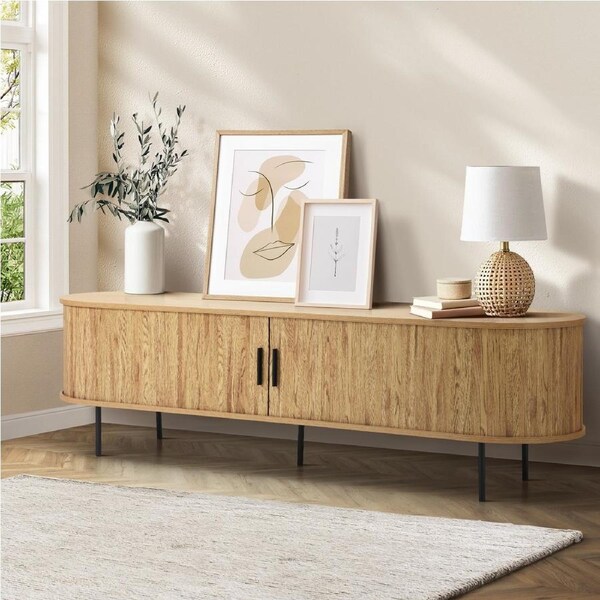 Oikiture TV Cabinet Entertainment Unit 160cm Tambour Sliding Doors