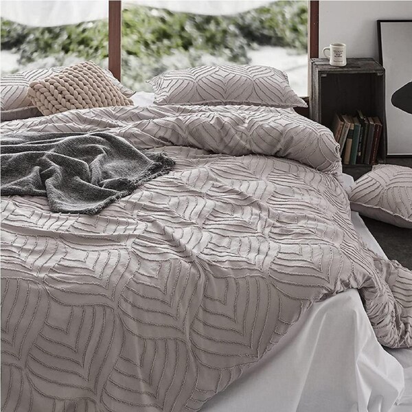 CleverPolly Tufted Quilt Cover Set Khaki Beige Double