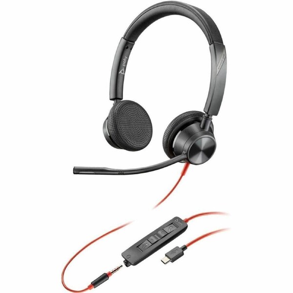 Poly Blackwire 3325 Wired On-ear Stereo Headset - Black - Binaural - Ear-cup - 32 Ohm - 213.4 cm Cable - Omni-directional Microphone - USB Type C,