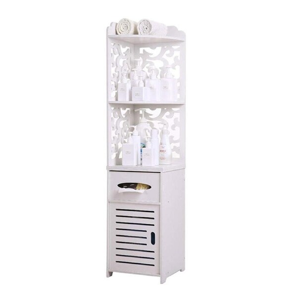 Catzon Narrow Storage Cabinet Pattern Carved with Toilet Paper Holder