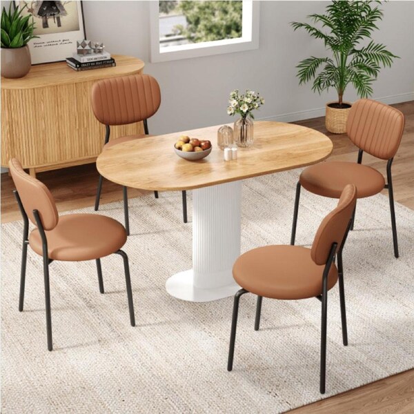 5-Piece Clara Wooden Dining Set with Leather Chairs