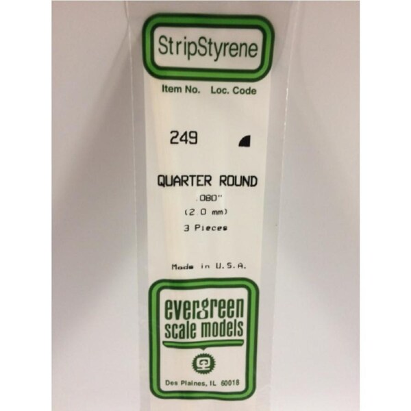 Evergreen White Polystyrene Quarter Round 0.080 x 14" / 2mm x 36cm (3)