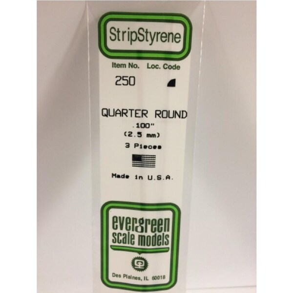 Evergreen White Polystyrene Quarter Round 0.100 x 14" / 2.5mm x 36cm (3)