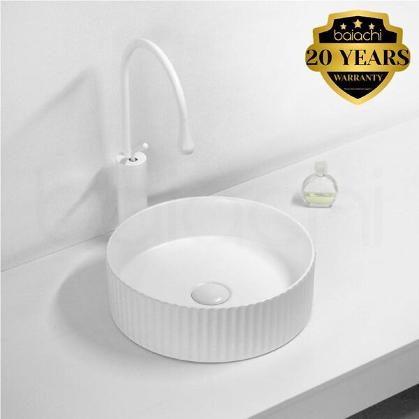 Baiachi 365mm Ceramic Above Counter Fluted Basin White
