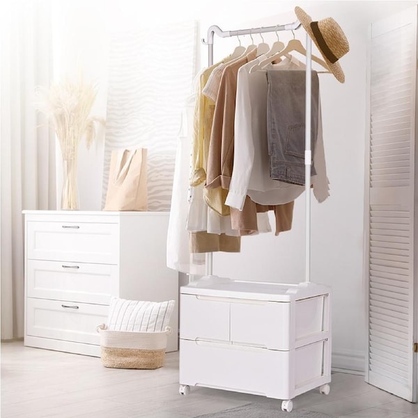 Furb Clothes Rack Coat Stand Slim Stylish Space Saving 160 CM Tall Rolling Cart White