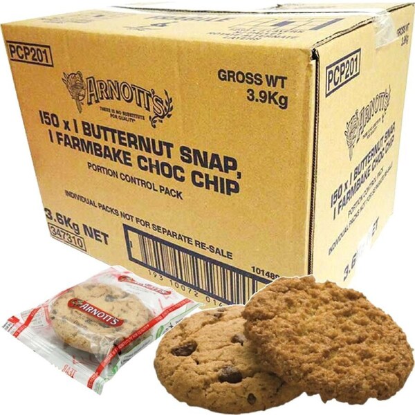 Arnotts Butternut Snap Farmbake Choc Chip Biscuits 150 Individual Packs Carton Bulk Box