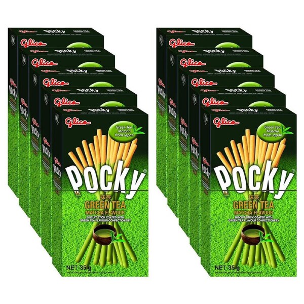 10x Pocky Matcha Green Tea Flavour Dipped Sticks Japanese Biscuit Snack 35G