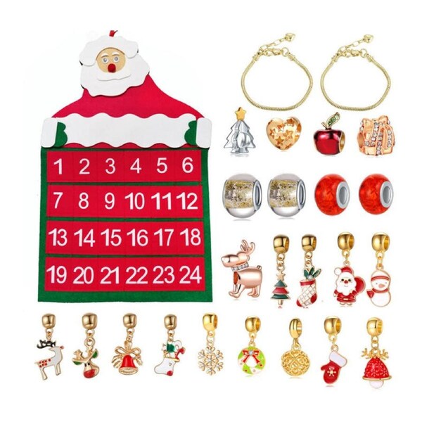 Catzon Christmas Advent Calendar 2023 Charm Bracelet Making Kit for Girls-Cloth Bag