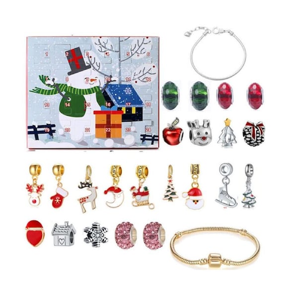 Catzon Christmas Advent Calendar 2023 Charm Bracelet Making Kit for Girls-Snowman
