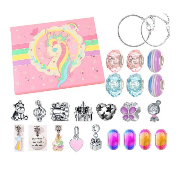 Catzon Christmas Advent Calendar 2023 Charm Bracelet Making Kit for Girls-Unicorn