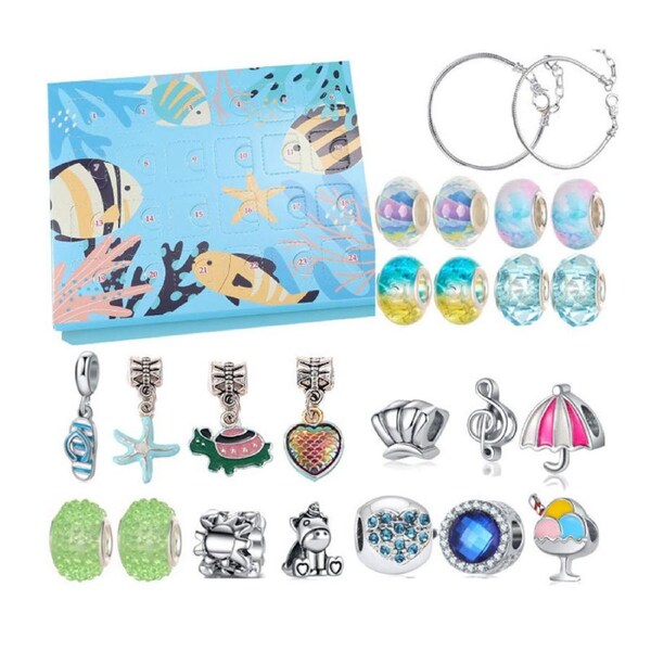 Catzon Christmas Advent Calendar 2023 Charm Bracelet Making Kit for Girls-Ocean