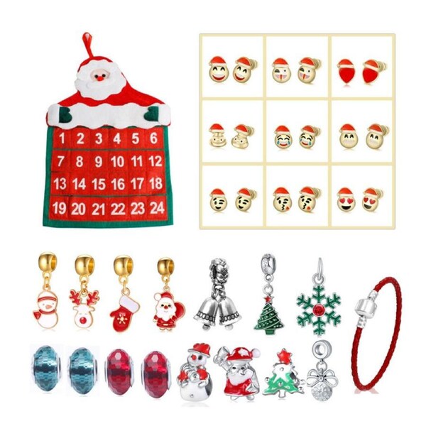 Catzon Christmas Ornaments Calendar Gifts Bracelets Stud Earrings DIY Set