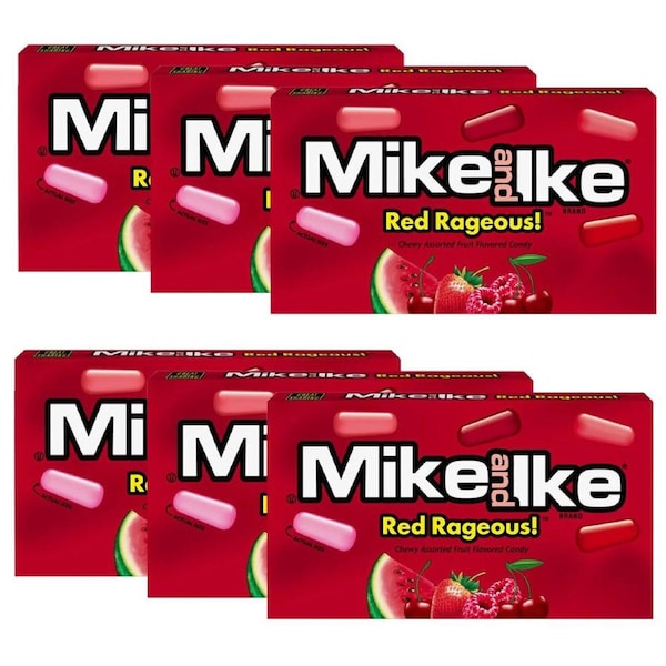 6x Mike & Ike Red Rageous Chewy Confectionery Candy Lollies Sweets Box 120g