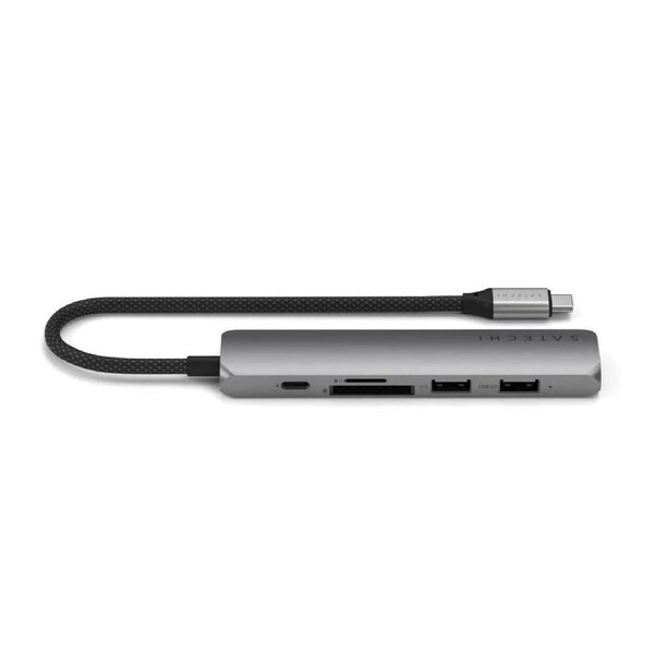 Satechi 6-In-1 Fast-Charging USB-C Slim Multiport Adapter - Space Grey 100W