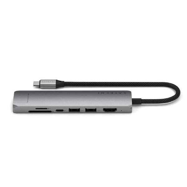 Satechi 7-In-1 Fast-Charging USB-C Slim Multiport Adapter - Space Grey 100W