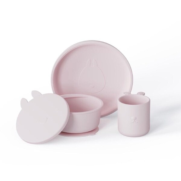 4pc My Pure Silicone Baby/Toddlers Suction Meals Feeding Set Blush 6M+