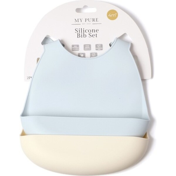 2pc My Pure Silicone Baby/Toddler Feeding Bib Set - Baby Blue and Pannacotta 4M+
