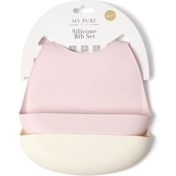 2pc My Pure Silicone Baby/Toddler Feeding Bib Set - Blush and Pannacotta 4M+