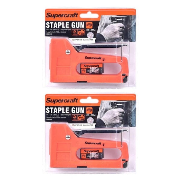 2x Supercraft Light Duty Home/Office 6-8mm Staple Gun w/ 100x8mm Staples Box