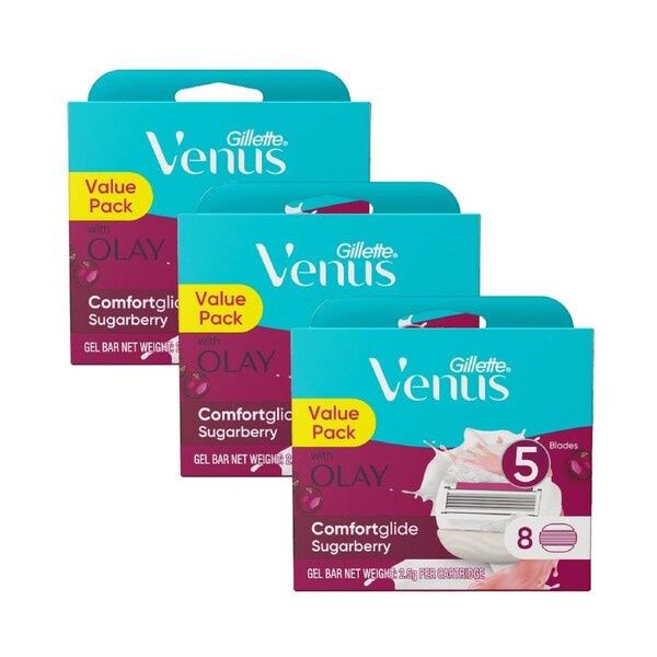 3 x Gillette Venus Comfort Glide Sugarberry with Olay Blades 8 Pack
