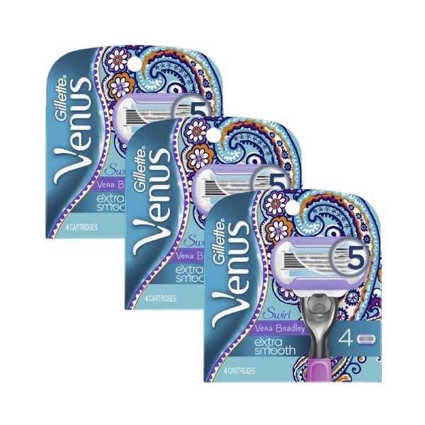 3 x Gillette Venus Vera Bradley Extra Smooth Blade Refills 4 Pack