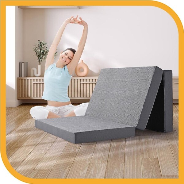 Mona Folding Mattress Portable Double Sofa Foam Trifold Bed Camping Sleeping Pad Grey Mesh Fabric