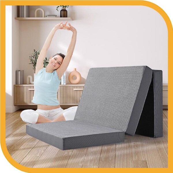 Mona Folding Mattress Portable Double Sofa Foam Trifold Bed Camping Sleeping Pad Grey Mesh Fabric