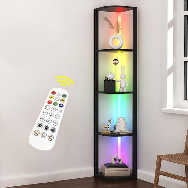 DelSol Corner Shelf with Light, Modern Home Decor Stand Floor Lamps with Storage Shelves for Collectibles, Sturdy 5-Tier Corner Bookshelf Cabinet Display Shelf for Living Room