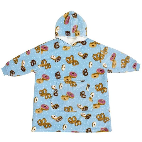Bambury Hoodet Hooded Wearable Blanket Donut Pretzel Sweet As w/Front Pocket BLU One Size