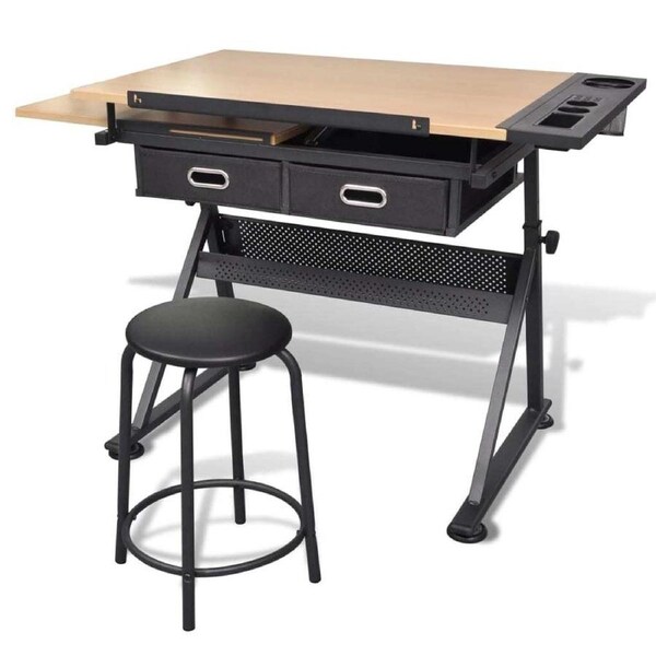 Drawing Desk Stool Set Drafting Table Art Desks Adjustable Tilt With Drawers