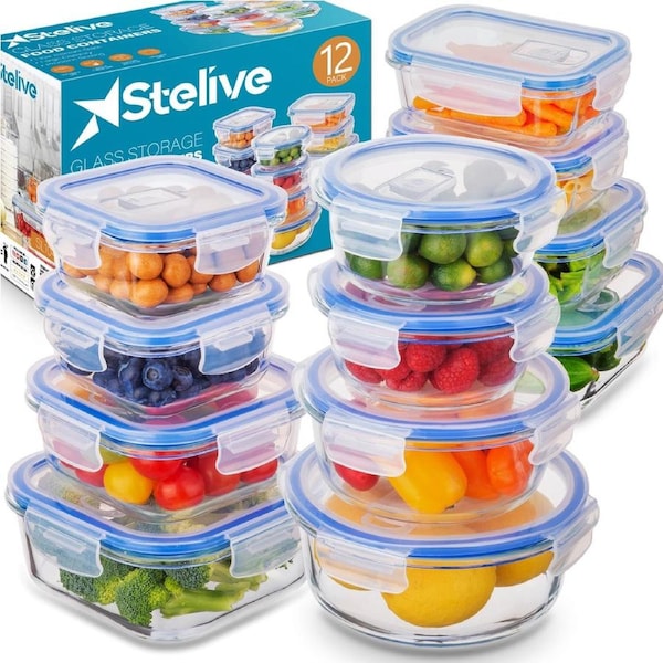 Stelive 12 PCS Glass Food Storage Containers Airtight Food Containers Leakproof Lunch box BPA Free