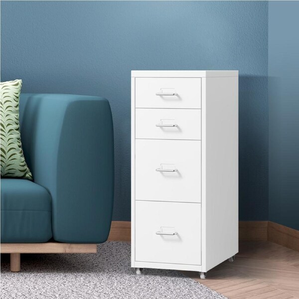 Levede Filing Cabinets Steel Chest of Drawers Storage Cabinet Home Office White / 4-Tier
