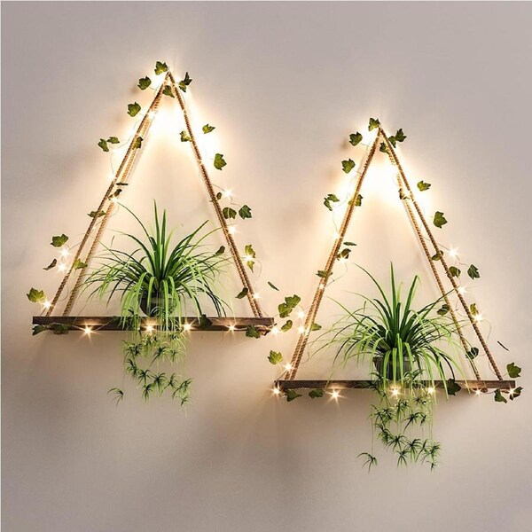 Delsol 2pcs Set Wall Hanging Shelves Shelf For Living Room Bedroom Decor Display Wooden Rack