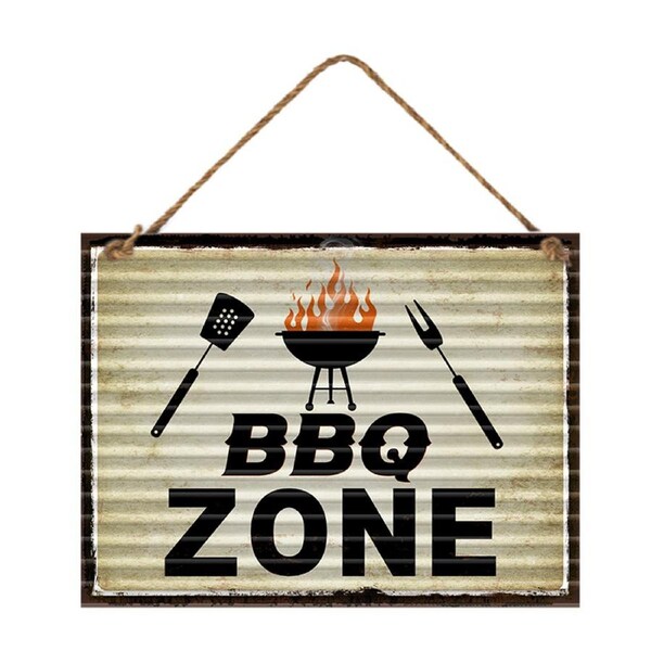 BBQ Zone Hanging Iron Sign 30x40cm w/ Rope Hanger Rectangle Home/Office Decor
