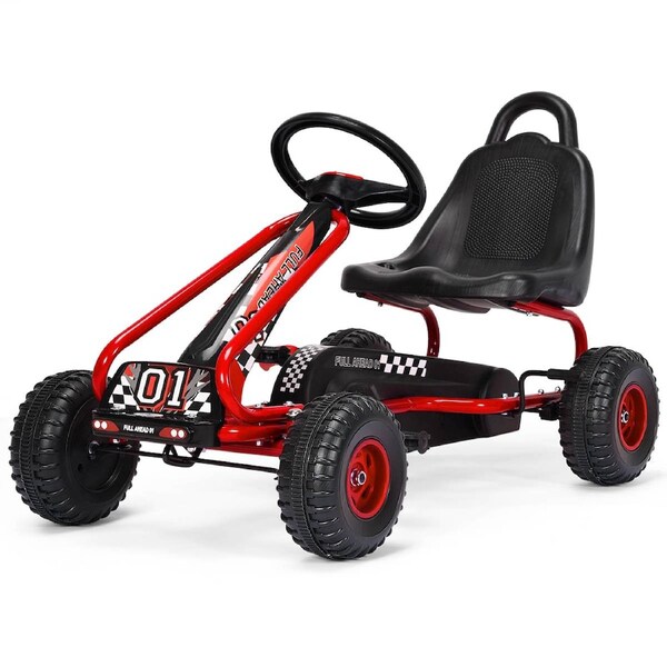 Babyjoy Pedal Powered Go Karts Outdoor Ride On Toys Racing Car w/Adjustable Seat & Non-slip Wheels Red