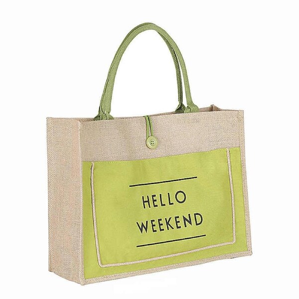 Nevenka Women Simple Flax Tote Bag Big Capacity Shoulder Bag-Hello Weekend-Green S