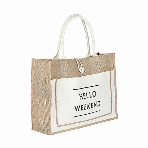 Nevenka Women Simple Flax Tote Bag Big Capacity Shoulder Bag-Hello Weekend-White S
