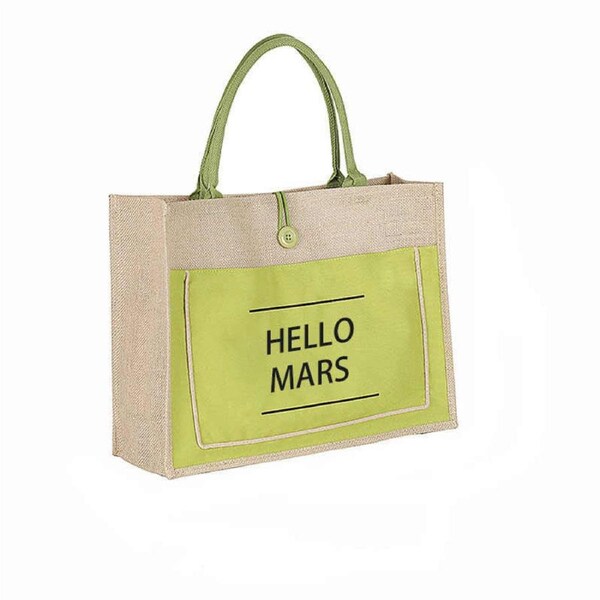 Nevenka Women Simple Flax Tote Bag Big Capacity Shoulder Bag-Hello Mars-Green L
