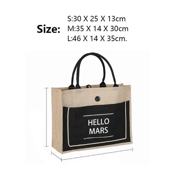 Nevenka Women Simple Flax Tote Bag Big Capacity Shoulder Bag-Hello Mars-Black S
