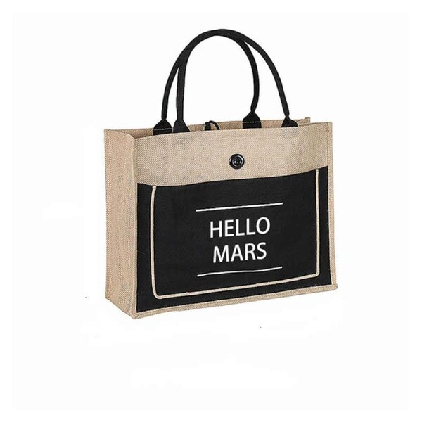 Nevenka Women Simple Flax Tote Bag Big Capacity Shoulder Bag-Hello Mars-Black L