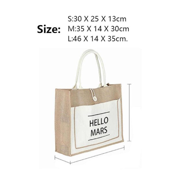 Nevenka Women Simple Flax Tote Bag Big Capacity Shoulder Bag-Hello Mars-White L
