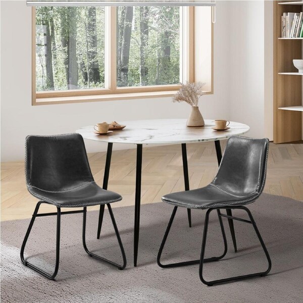 Oikiture 2x Dining Chairs Kitchen Table Chair Lounge Retro Padded Seat PU Grey